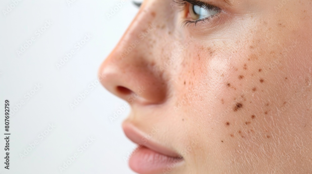 Obraz premium Close up of a person with freckles, suitable for beauty or skincare concepts