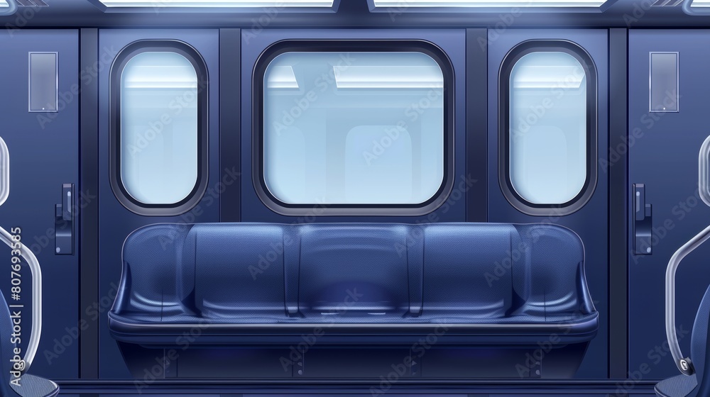 Rail transport interior with clear windows with metal frame and handles. Isolated on transparent background, a realistic set of clear windows with metal frame in a metro wagon. Rail transport interior with clear windows with metal frame and handles. Isolated on transparent background, a realistic set of clear windows with metal frame in a metro wagon.