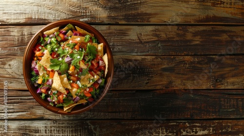 Wallpaper Mural A wooden bowl holding a vibrant salad on a rustic table Torontodigital.ca