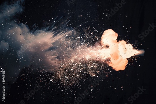 A dramatic image of a large explosion with white and orange smoke. Perfect for illustrating chaos or destruction © Fotograf