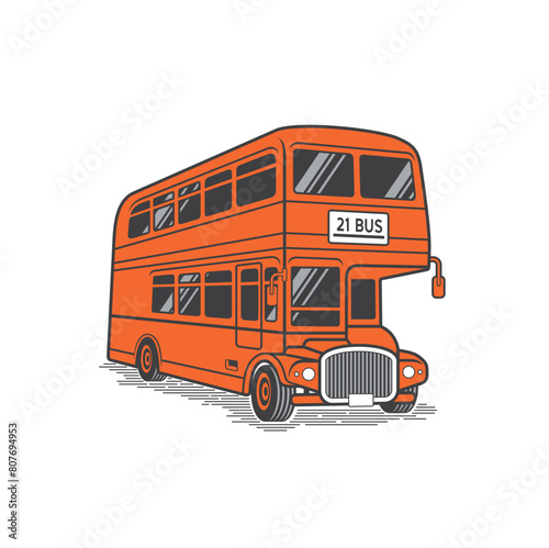 illustration of vintage double decker bus, public transportation.