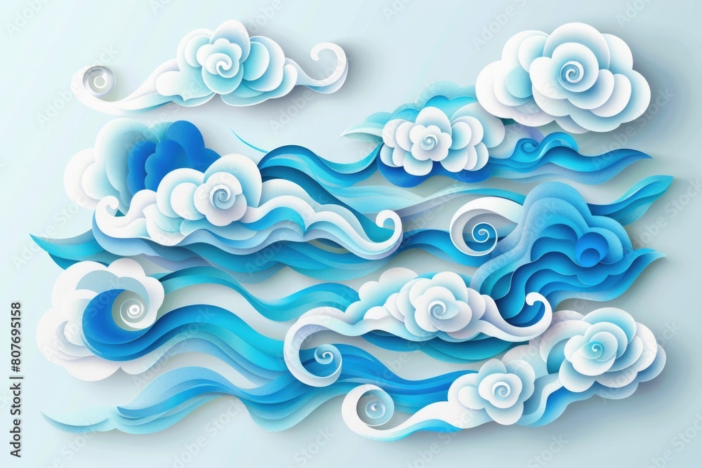 Paper art of waves and clouds, ideal for backgrounds Paper art of waves and clouds, ideal for backgrounds