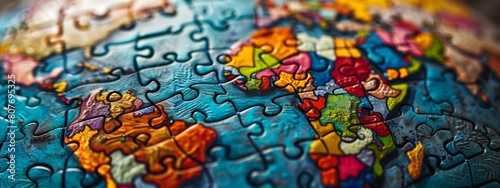 A globe made up of colorful puzzle pieces  each piece representing a different nation working together to form a whole.