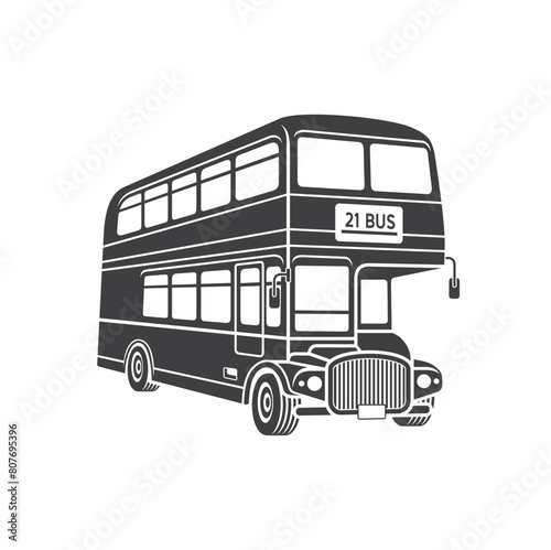 illustration of vintage double decker bus, public transportation.