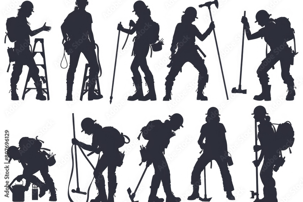 Obraz premium Group of people silhouetted against a bright background, suitable for various industrial concepts