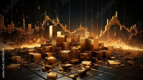 Visual metaphor for the security of gold investments in a volatile stock market photo