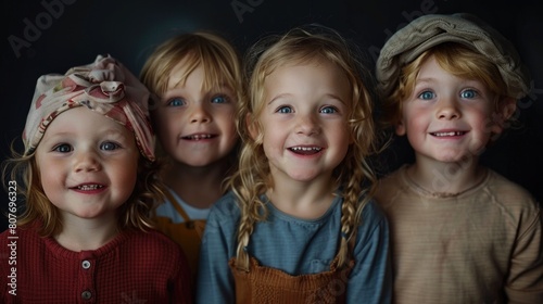 A group of young children posing for a picture. Suitable for family and education themes