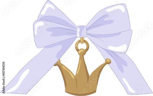 Coquette girly Y2K silk bow with gold pendant crown