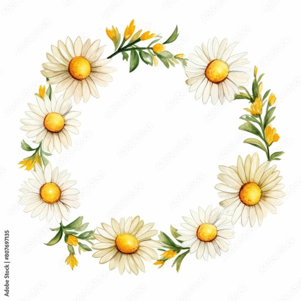 daisy themed frame or border for photos and text. watercolor illustration, Perfect for nursery art, simple clipart, single object, white color background. Daisies summer flower. daisy themed frame or border for photos and text. watercolor illustration, Perfect for nursery art, simple clipart, single object, white color background. Daisies summer flower.