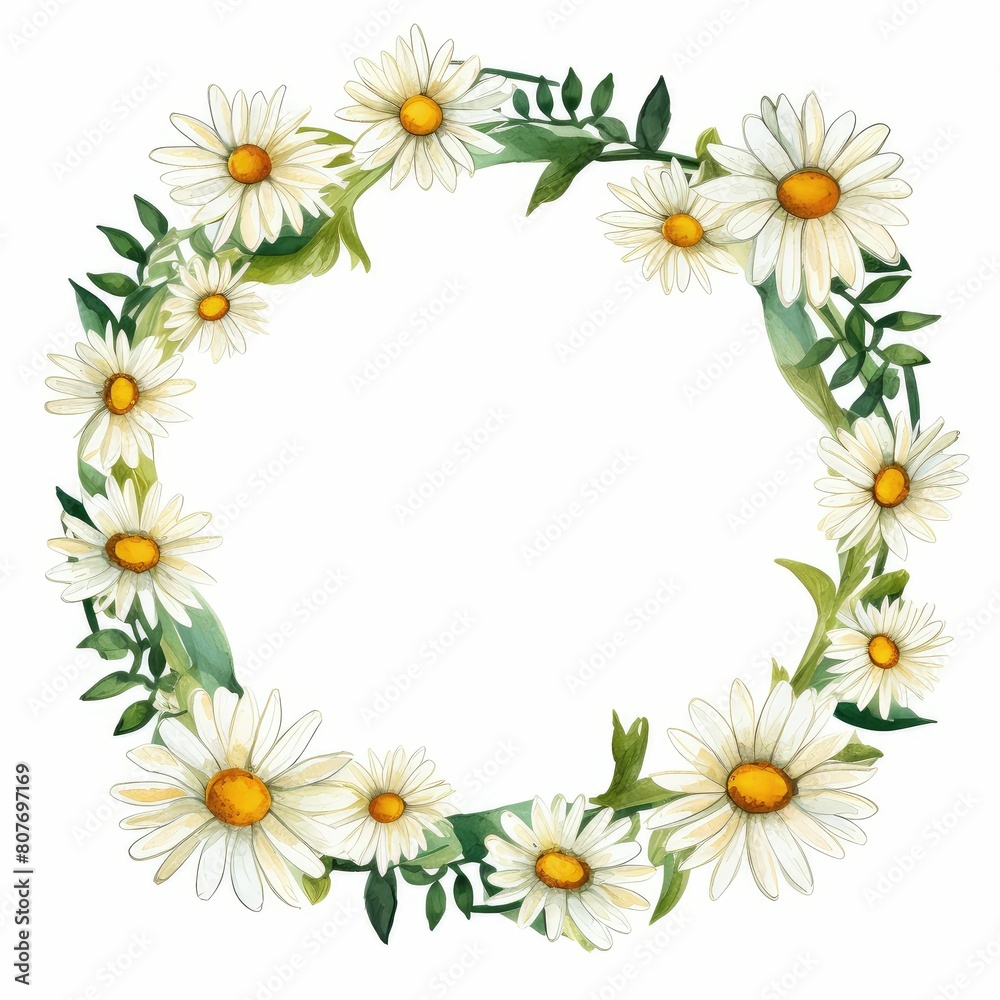 daisy themed frame or border for photos and text. watercolor illustration, Perfect for nursery art, simple clipart, single object, white color background. Daisies summer flower. daisy themed frame or border for photos and text. watercolor illustration, Perfect for nursery art, simple clipart, single object, white color background. Daisies summer flower.
