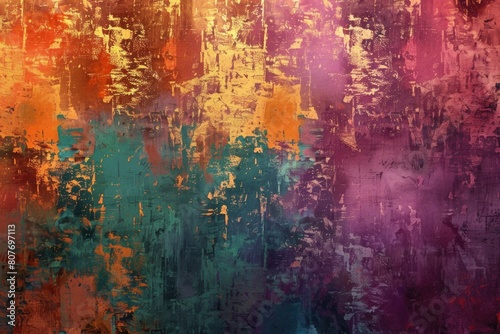 Vibrant abstract painting with various colors. Suitable for backgrounds and artistic projects
