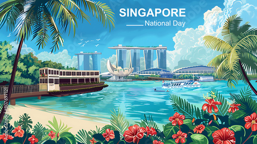 Singapore National Day Background, Generative AI