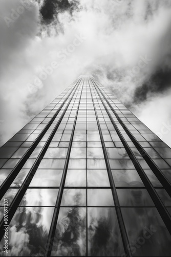Monochrome image of a towering building. Suitable for architectural projects