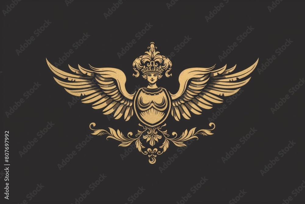 Elegant golden angel with a crown, suitable for luxury and religious themes Elegant golden angel with a crown, suitable for luxury and religious themes