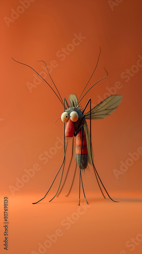 3d mosquito isolated on orange background. Vertical layout