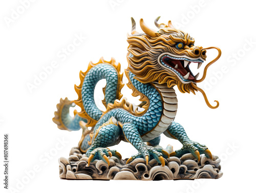 a blue and yellow dragon statue