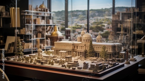Roman architect's office showcases architectural models and designs for public buildings