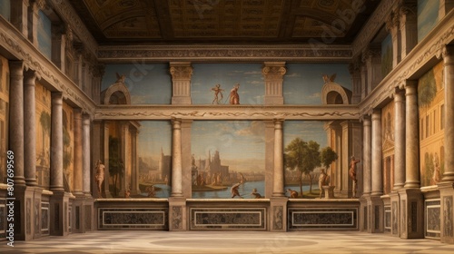 Roman bathhouse adorned with frescoes depicting mythology