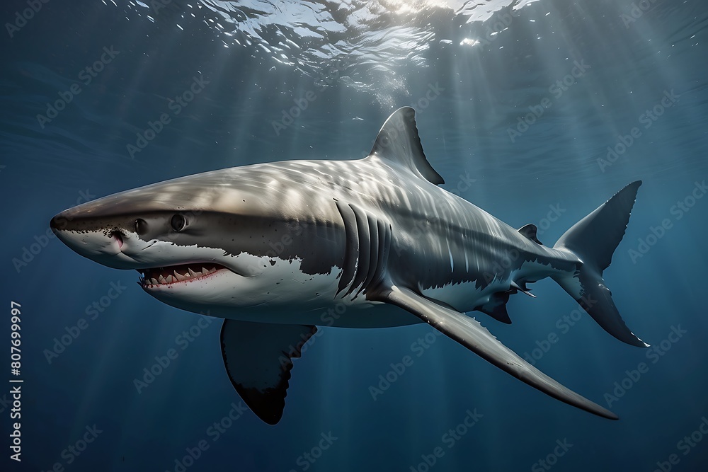 Naklejka premium Shark in the sea Great White Shark