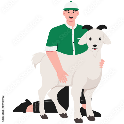 Man Hugging Sacrifice Animal Illustration