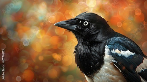 Playful magpie with a mischievous glint in its eye. photo