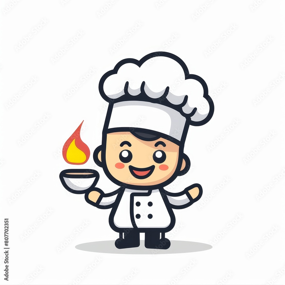 A cartoon chef holding a cup and smiling A cartoon chef holding a cup and smiling