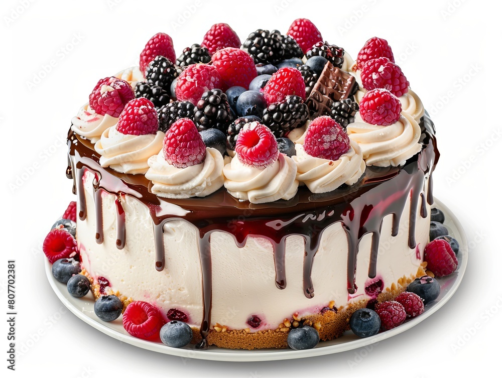 cake with fresh berries isolated on white background cake with fresh berries isolated on white background