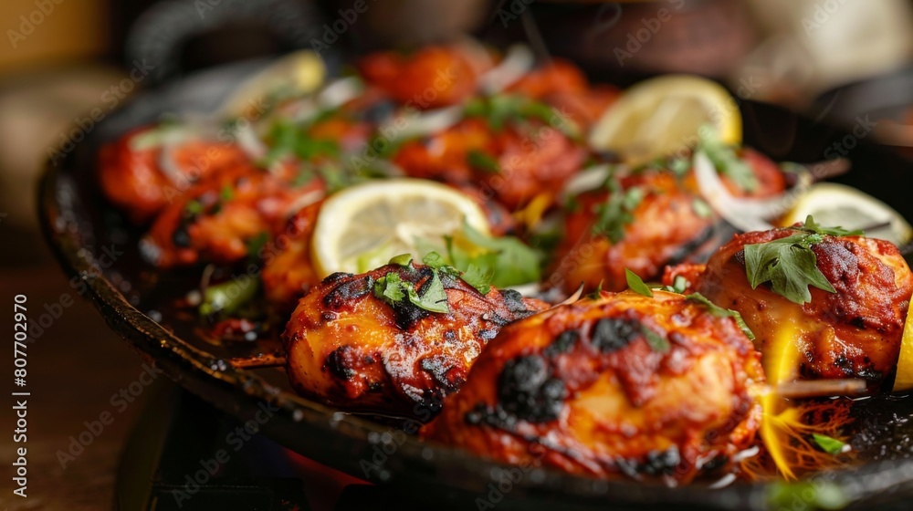 Diverse Indian dishes on a rustic table, including Tandoori Chicken Diverse Indian dishes on a rustic table, including Tandoori Chicken
