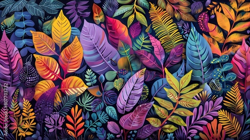 colorful leaves plants pattern illustration poster background