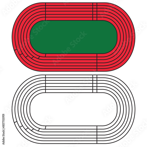 Running athletics stadium vector. Jogging, track lineart