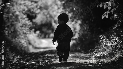 child walking along the road, background with space for text