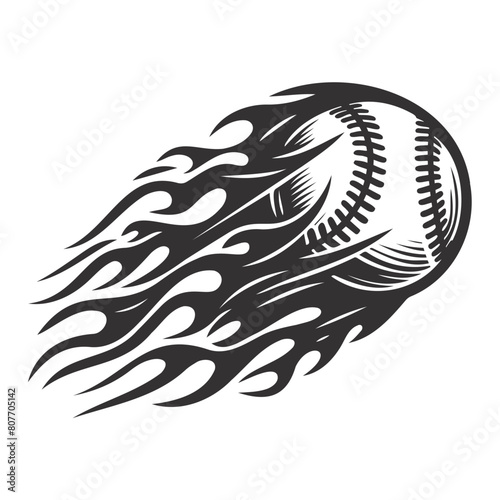 flaming fast baseball line art