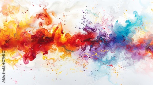 Vivid explosions of color spreading across a white backdrop, infusing the scene with energy, vitality, and artistic expression.