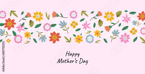 Mothers Day banner with cute flowers