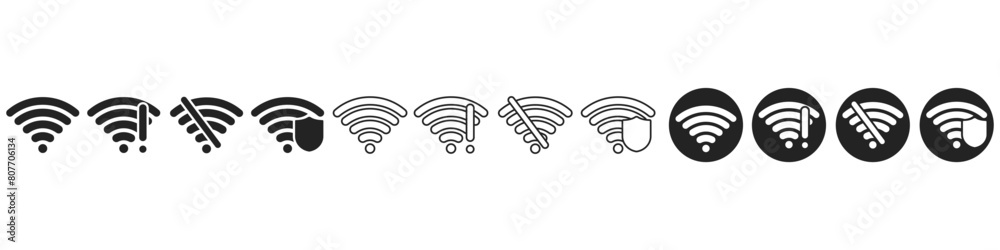 Black vector set wi-fi icons. wi fi signal illustration sign collection. wireless symbol. Black vector set wi-fi icons. wi fi signal illustration sign collection. wireless symbol.
