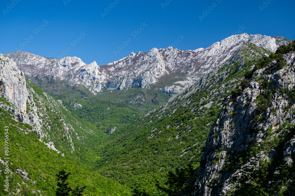 Scenic view of Paklenica National Park in the Velebit Mountains. One of the most popular travel destination in Croatia.