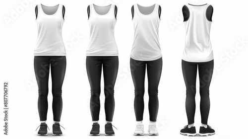 A realistic mockup of a girls summer outfit, isolated outfit design: white avd black tight pants and sleeveless tank top. photo