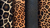 Modern background set of reptile and wild cats skin textures. Seamless leopard, tiger, and snake skin patterns.