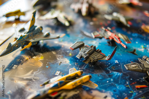 Intense board game battle unfolds with colorful miniature starships.