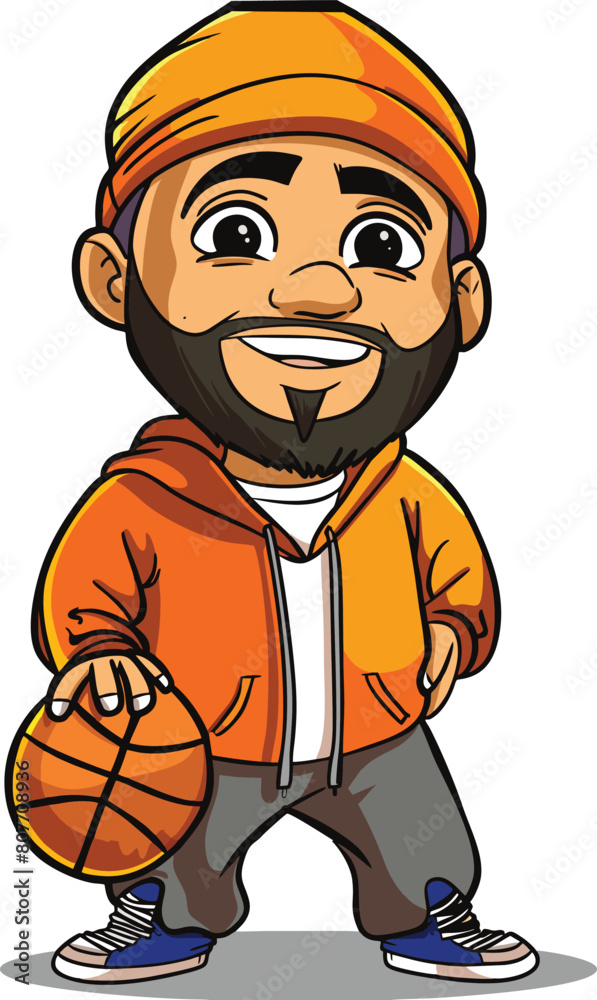 vector 2-dimensional cartoon of a man dressed in basketball, holding a basketball vector 2-dimensional cartoon of a man dressed in basketball, holding a basketball