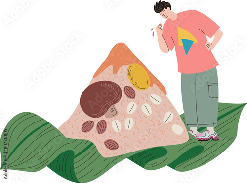 Man try the sauce of zongzi