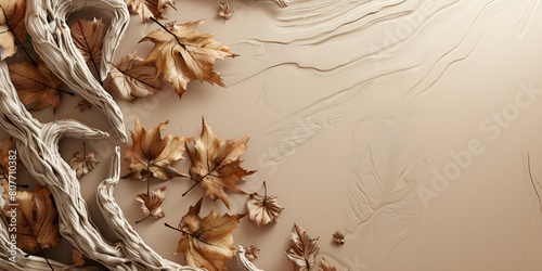 Autumn leaves scattered on a beige background  showcasing the vibrant colors of the season.  