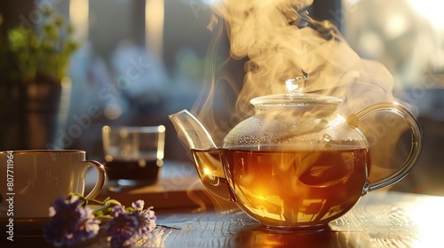 Bring to life the aroma of freshly brewed tea with swirling wisps of steam