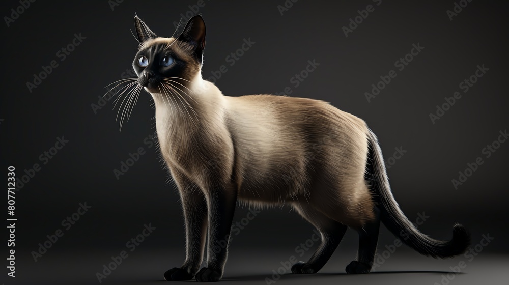 the sleek and slender form of a Siamese cat standing tall