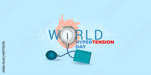 World Hypertension Day text with Heart attack, High Blood Pressure Prevention concept. Medical health care stethoscope and awareness design.