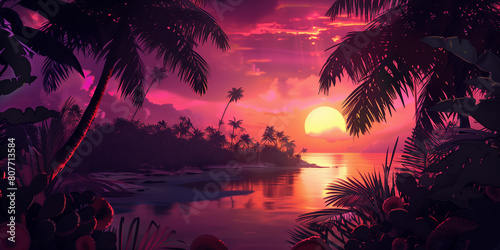 Tropical Paradise: Develop a background inspired by tropical destinations, featuring palm trees, exotic fruits, and vibrant sunsets.
