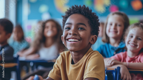 Classroom where students of different backgrounds and abilities learn together photo