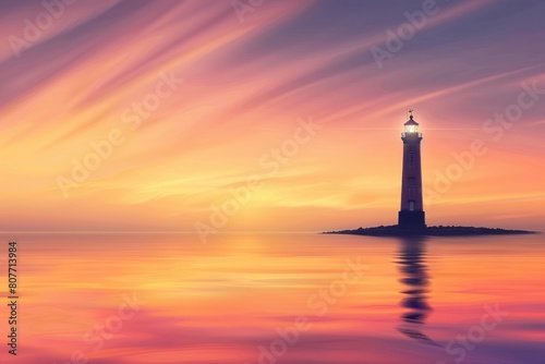 A lighthouse is on a rocky island in the ocean