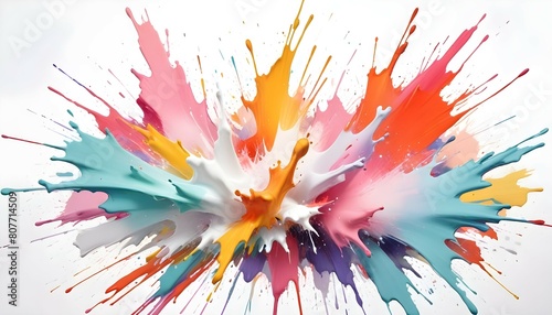  photo multi colored paint drops splashing on abstract background