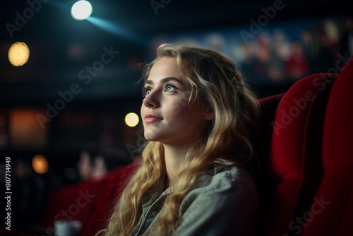 Image of cheerful young person watching 3d movie created generative AI technology